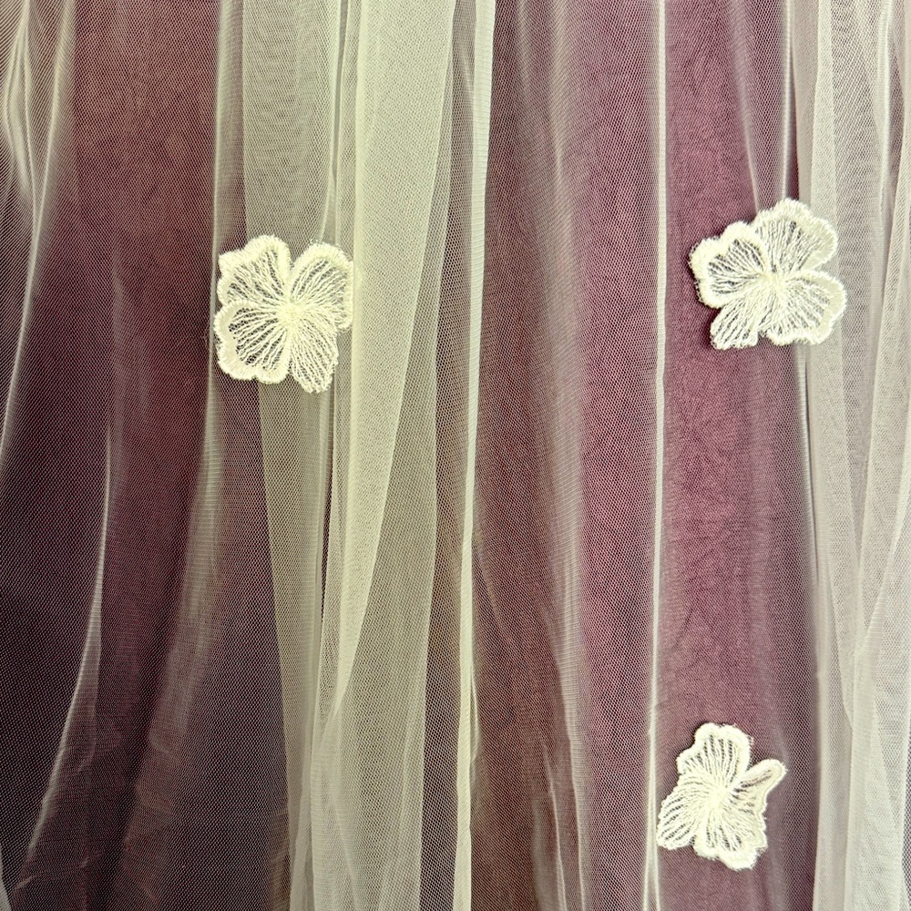 Elegant Sheer Wedding Veil with Silk 3D Floral Appliques ivory floor length